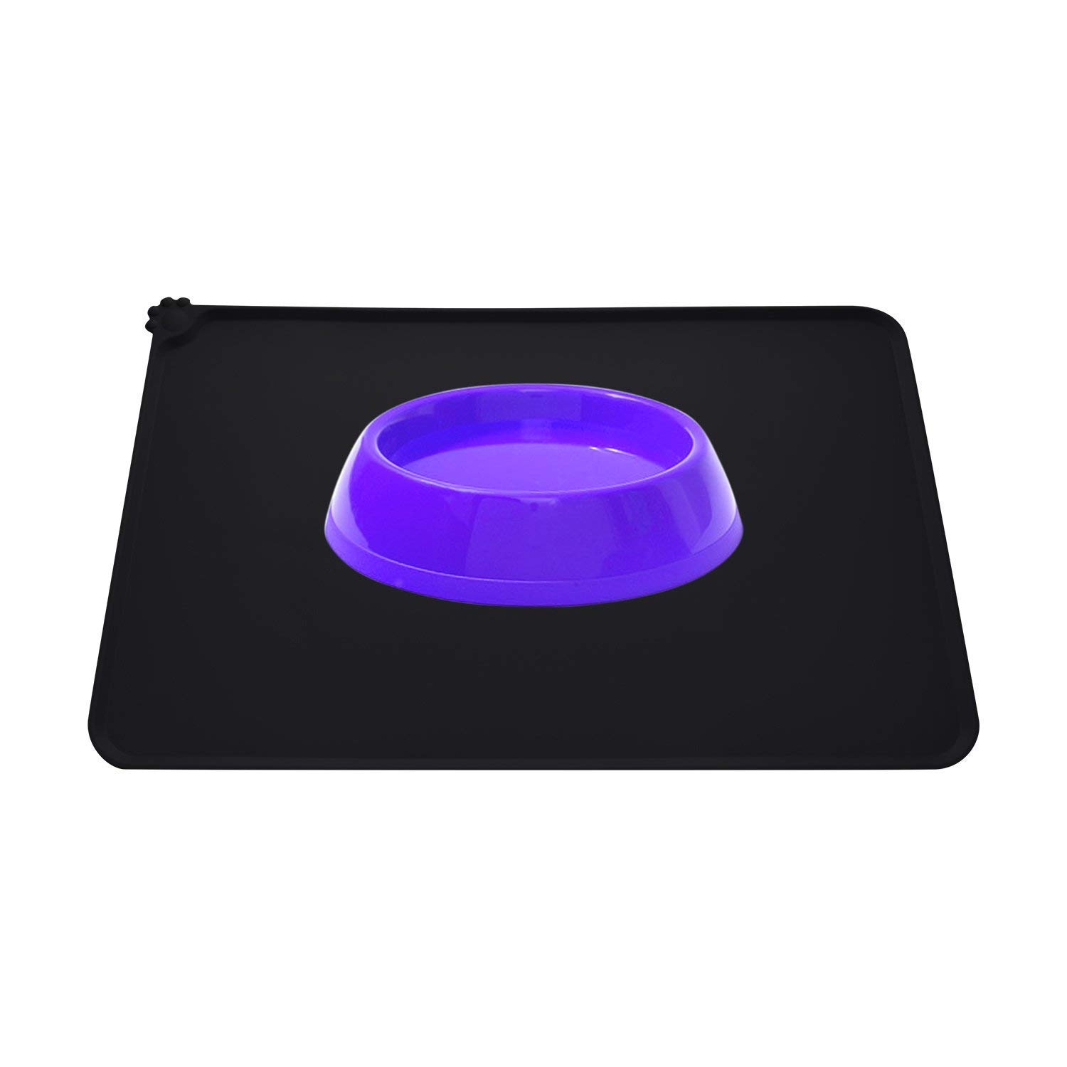 MOACC Dog Food Mat, Silicone Pet Feeding Mat, Non Slip Waterproof Cat Bowls Tray Food Container Placemat for Small Animals (Black)