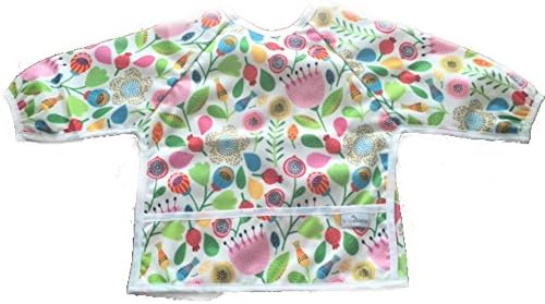 Waterproof long sleeved bib - lightweight bibs with sleeves with ties and feeding pocket, best for infant, smock, toddler, baby 6-30 months girl and boy, Flowers