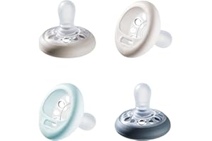 Tommee Tippee Breast-Like Pacifier, 0-6 Months, Symmetrical Design, Natural Breast-Like Baglet, BPA-Free Binkies, Pastel/Blue/Black, Pack of 4