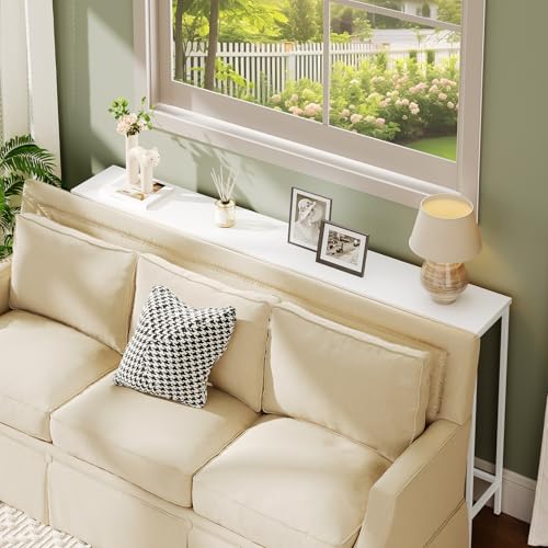 HOOBRO Narrow Console Table for Living Room, Slim Console Table Entrance for Hallway, Skinny Entryway Table for Small Spaces, Long Sofa Table for Foyer, Bedroom, Metal Frame, White EWW75XG01