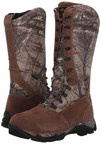 TECS 15" Men's Snakebite Boots, Leather + Suede, Waterproof for Hunting, Fishing, Hiking, Camping or Outdoors, Aggressive Rubber Outsole, Inside Zipper, Camo Laces, 8.5 M US