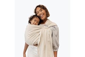 WildBird - Ring Sling Baby Carrier - Newborn to Up to 35 lbs - for Moms, Dads & Caregivers - 100% Natural Belgian Linen Fibers - Versatile & Adjustable - 90” Size - Sparrow Fabric & Rose Gold Ring