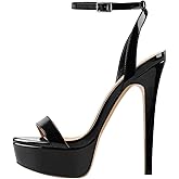 onlymakerheels Platform Stiletto High Heels for Women, Round Open Toe Ankle Strap Sexy Heeled Sandals for Wedding Party Dress