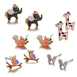 5pairs Hypoallergenic Cute Animals Earring Studs for Girls (Elephant Set)