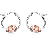 Animals Hoop Earrings for Women S925 Sterling Silver Dog/Fox/Sheep/Cat/Bee/Axolotl/Pig/Panda/Koala/Raccoon Earrings Jewelry Gift for Women