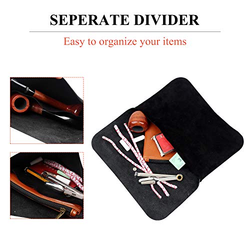 FIREDOG Tobacco Pouch, Genuine Leather Pipe Pouch Vintage Rolling Smoking Travel Folding Tobacco Bag Carrying Storage Holder(Black)