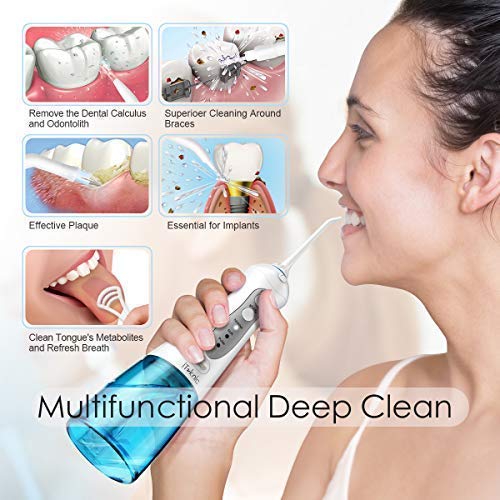 iTeknic Water Flosser for Teeth, 300ml Professional Cordless Dental Oral Irrigator with 5 Jet Tips Teeth Cleaner for Braces, 3 Modes, IPX7 Waterproof for Home Travel, USB Rechargeable