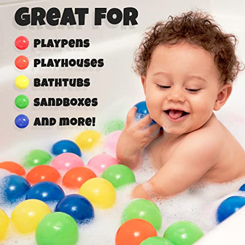 Click N' Play Ball Pit Balls for Kids, 200 Pack - Plastic Refill Balls, Phthalate & BPA Free, Reusable Storage Bag with Zipper, Gift for Toddlers and Kids for Ball Pit, Bright Colors