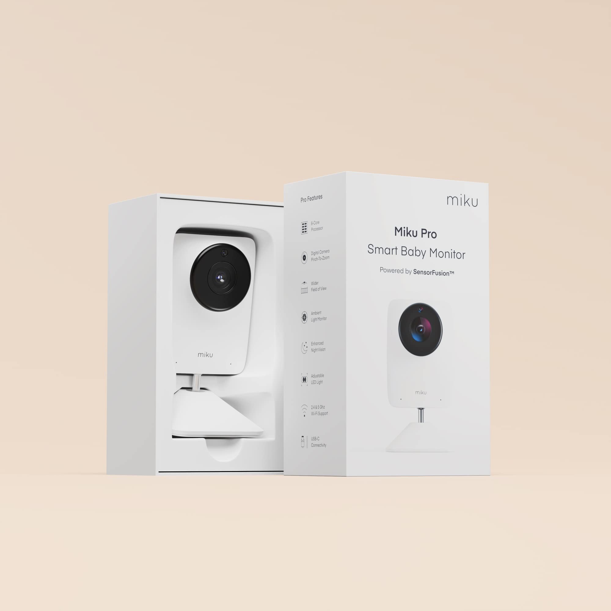 Miku Pro Smart Baby Monitor with Floor Stand - Contact-Free Breathing & Sleep Tracking - Real-Time - HD Video Baby Monitor with Camera & Audio, Night Vision, Humidity & Temperature - Two-Way Talk