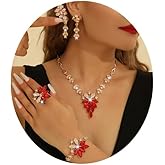 Uarein Trendy Rhinestone Necklace Earrings Sets for Women,Exquisite Zircon Statement Bracelet Ring,Charming Wedding Brides Bridesmaids Jewelry Accessories