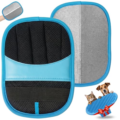 RUBALN® ️ Cat and Dog Hair Remover Glove + Free Scraper Brush, Pet Hair Remover Mitt, Dog Hair Remover, Reusable Glove Removes Pet Hair, Daily Use (Blue)