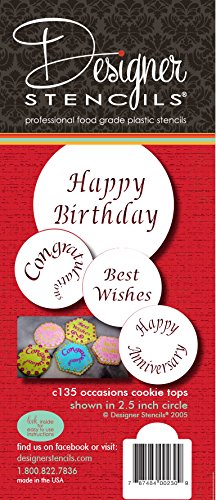 Designer Stencils C135 Special Occasions Candy and Cookie Stencils (Congratulations, Best Wishes, Happy Birthday and Anniversary), Beige/semi-transparent