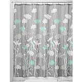MangGou Fabric Shower Curtain,Daisy Flowers Shower Curtain Liner,Waterproof Polyester Bathroom Curtain With 12 Hooks,Mildew resistant,Machine Washable,Teal & Grey,72 x 72 inch