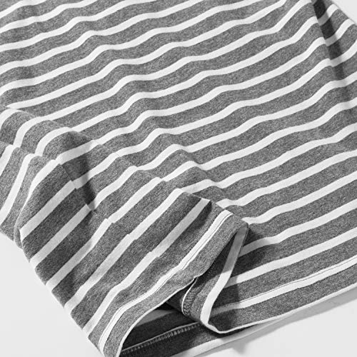 Striped Maternity Dress Short Sleeve Bodycon Ruched Side Knee Length Dress Dark Grey with White Stripe XL - Thumbnail 5