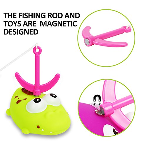 Bath Toy,13 Pcs Magnetic Fishing Game and Floating Squirt Water Toys with Organizer Bag for Boys Girls, Education Toy for Children, Toddlers, Kids Bathroom Bathtub Bathtime Swimming Pool Party Favors