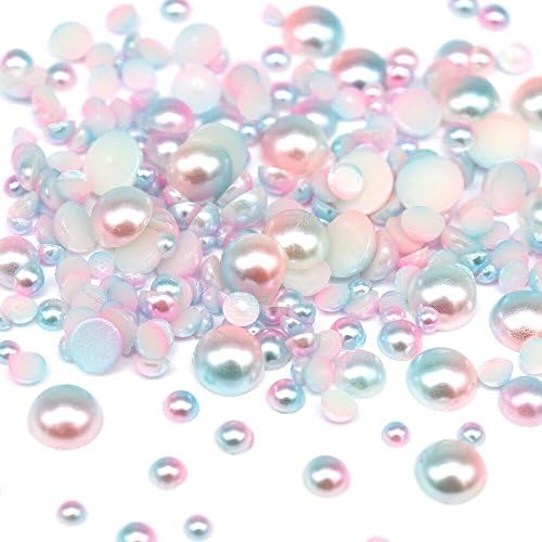 1100pcs ABS Gradient Imitation Pearls Half Spherical Pearls Assorted Combined Sizes 3/4/5/6/8mm Flatback Pearl Beads DIY Materials (Type 1)