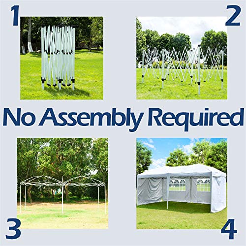 charaHOME 10x20 Outdoor Canopy Tent,10 X 20 Ez Up Pop Up Tent,Adjustable Folding Gazebo Pavilion Patio Shelter With 4 Sidewalls,Easy Pop Up Canopy Heavy Duty Tent,10 x 20 Canopy Beach Tent,White Color