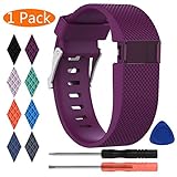 KingAcc Fitbit Charge HR Bands, Silicone Accessory Replacement Band for Fitbit Charge HR, With Metal Buckle Fitness Sport Wristband Strap Women Men (1-Pack, Dark Purple/Plum, Large)