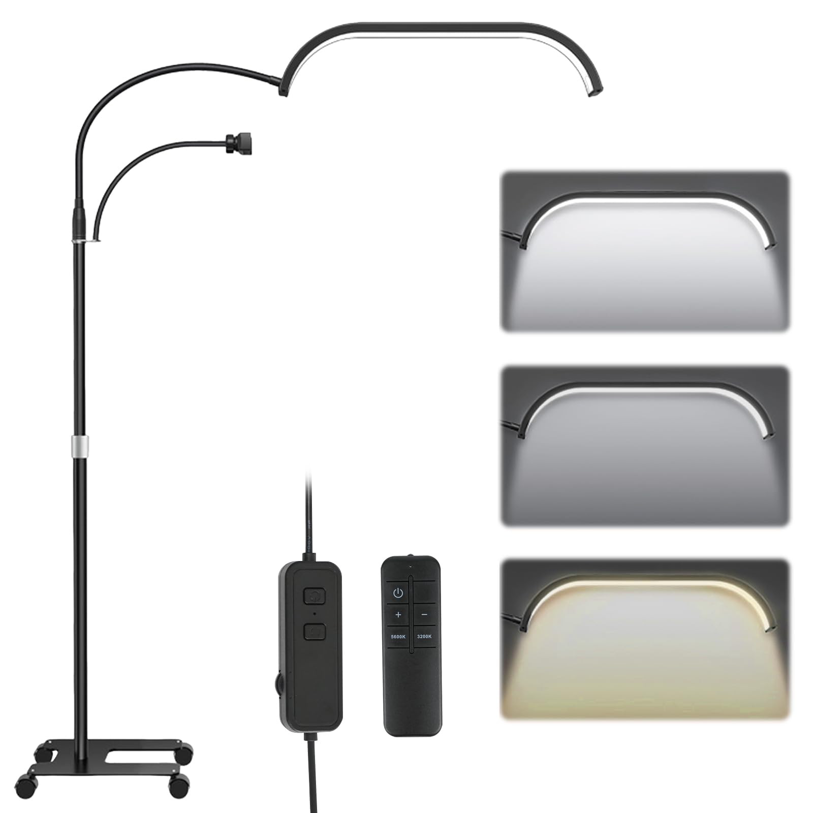 AYYDS Lash Light for Eyelash Extensions, Half Moon Light Floor Lamp with Wheels, Eyelash Lamp, 3200K-5600K | Adjustable Brightness, Flexible Light Arm, Esthetician Light (Black)