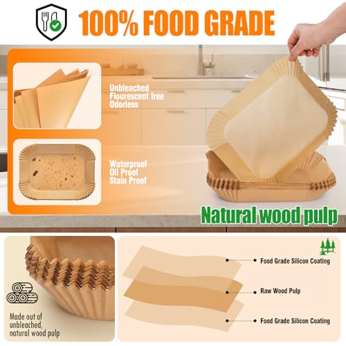 Anhow 200 PCS Baking Paper Air Fryer, Greaseproof Paper for Air Fryer Ninja 10.4L AF500EUCP/Cosori Air Fryer 10L, Food-Grade BPA Free, Paper for Air Fryer for 5.2-10.4L Fryer