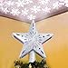OurWarm Christmas Tree Topper Lighted Star Tree Toppers with LED Rotating Snowflake Projector Lights, 3D Hollow Silver Star Snow Tree Topper for Christmas Tree Decorations