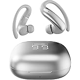 CHENRUIDA Wireless Earbuds with Ear Hooks Bluetooth 6.0 Headphones,48H Playtime,Over Ear Buds with LED Power Display,IPX6 Waterproof for Sport Workout Running (Silvery)