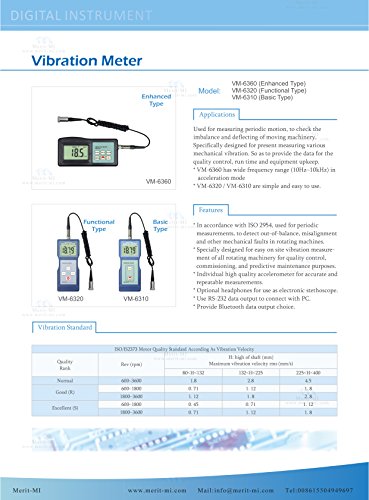 VM-6320 Portable Vibrometer Mechanical Vibrate Gauge Vibration Meter for Moving Machinery with RS232 Output