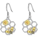 Bee Sunflower Honeycomb Earrings Lightweight Insect Bee Drop Earrings Jewelry for Women Gifts Plant Daisy Flower Dangle Statement Earrings