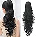 Ponytail Hair Extensions Clip in 24 Inch Black Synthetic Claw Clip Pony Tail Hairpieces 120 Grams Long Natural Curly Ponytail Wigs Clip-ins, 1B