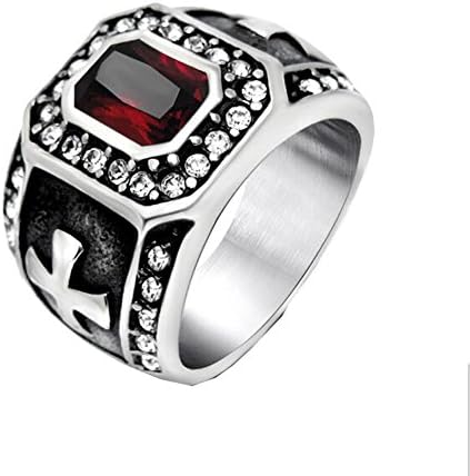 VEELFF Vintage Hipster Red Gemstone Ring Stainless Steel