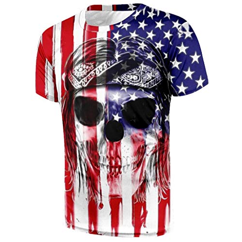 Respctful✿ Mens USA Flag Printed Short Sleeve Blouse Summer Stars and Strip Printed July 4 Graphics Soft Cotton Tees Shirt