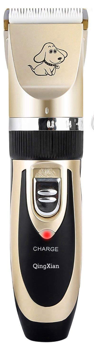 Qingxian Dog Clippers Pet Grooming Clipper Kits Low Noise Rechargeable Cordless Quiet Cat Dog Groomer Tool Professional Hair Trimmer Razor Blades with Combs, Scissor