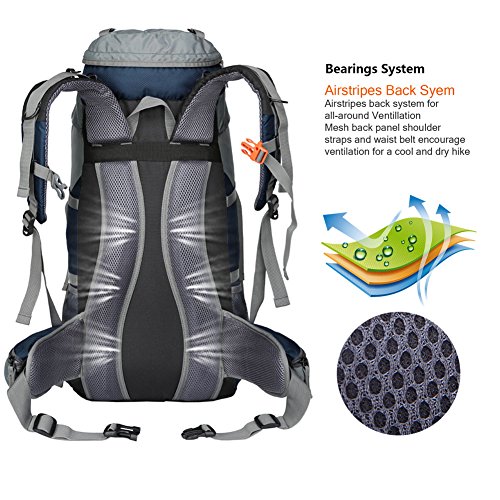 Seenlast 50L Unisex Travel Hiking Backpack Outdoor Sport Daypack Water-Resistant Bag with Rain Cover for Climbing Camping Touring Mountaineering (Dark Blue)