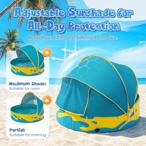 Peradix Paddling Pool with Adjustable Canopy for Toddlers - 120cm Foldable Pool Pool for Baby and Kids for Garden & Travel | Baby Tent & Beach Tent for 2-3 Children