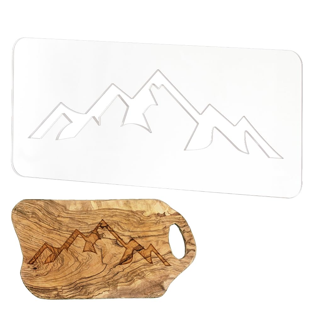 BENECREAT Mountain Clear Acrylic Router Inlay Template, Woodworking Router Template with Protective Film for Creating Unique Inlays in Signs, Charcuterie Boards, 30x12.7cm, 4.5mm Thick