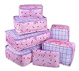 7Pcs Waterproof Travel Storage Bags Clothes Packing Cube Luggage Organizer Pouch(Purple cherry)