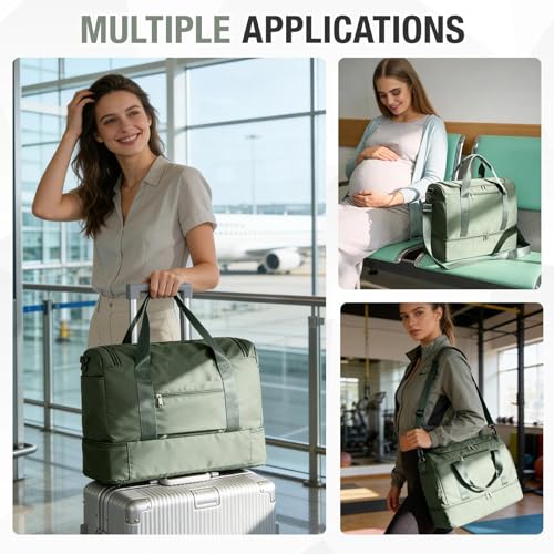 SEAFEW Travel Bag 40x30x20 for Ryanair,Waterproof Gym Sport Bag,Weekend Luggage Tote Bag 45x36x20 for Easyjet,Beach Swimming Bag, A01-Military Green, Very Large 53 x 37 x 26 (50L)