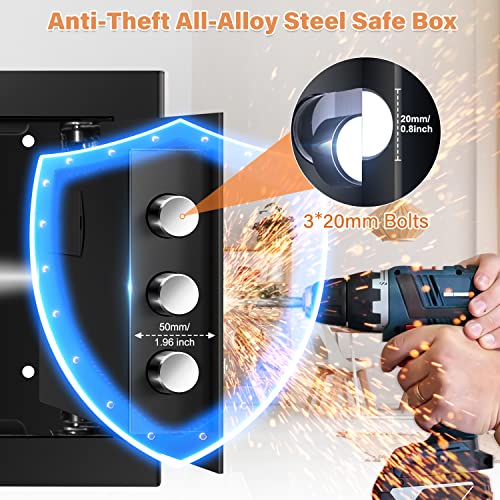 25L Safe for Home with Fireproof Waterproof Wallet, Digital Safe Safe with Removable Shelf and Alarm System, Wall Safe, Furniture Safe for Cash, Medication, Jewellery, A4 Documents