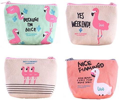 Canvas Coin Purse, Women Pouch Bag Cash Bag Zipper Wallets Key Case Makeup Small Cosmetic Bag for Credit Card, ID Card, Keys, Headset, Lipstick, 4 Pieces