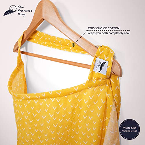 Cotton Muslin Nursing Cover - Large Breastfeeding Cover with Built-in Burp Cloth & Pocket - Soft, Breathable, Chemical-Free, 360° Coverage, Multiuse Nursing Cover by San Francisco Baby - Yellow
