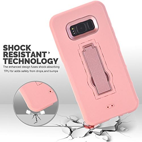 Samsung Galaxy S8 Plus Case,Dual layer Rugged Full-body Anti-Slip Hybrid High Shockproof Armor Defender Combo Cover, Hard PC+Soft Silicon Kickstand Pink Case 6.2 inch 2017 for Women Men Girls Kids