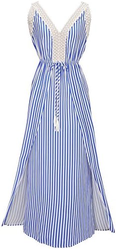 Sexy V-Neck Women Summer Chiffon Sleeveless Stripe Chiffon Evening Party Beach Long Dressss