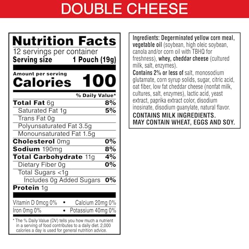 CHEEZ-IT PUFF’D CHEESY BAKED SNACKS, PUFFED CRACKERS, KIDS SNACKS, GRAB N’ GO, DOUBLE CHEESE, 8.4OZ BOX (12 POUCHES)