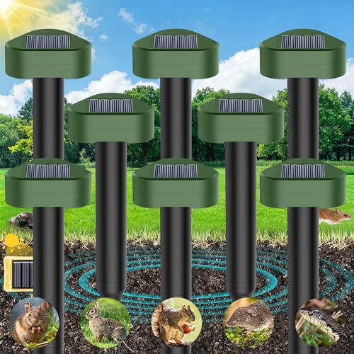 Solar Ultrasónico Ahuyentador de Topos 8 Piezas, Impermeable Repelente para Ratas Ultrasónico Solar Se Utiliza para Repeler Topos, Topillos, Serpientes y Lagartos Protege el Césped y Los Jardines