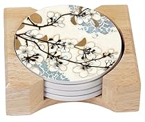 CounterArt Dogwood Branch Design Absorbent Coasters in Wooden Holder, Set of 4