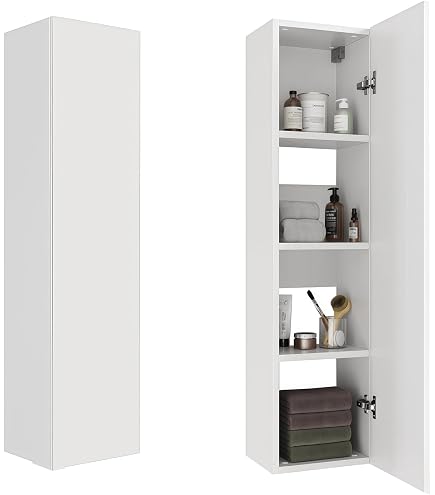 Mueble baño colgar pared,Metal mueble baÃo colgar blanco negro,armario ba'o colgar estrecho 40/50 largo,armario baño pared estrecho,No es necesario hacer agujeros,para baño, cocina(White,40*14*50cm/15