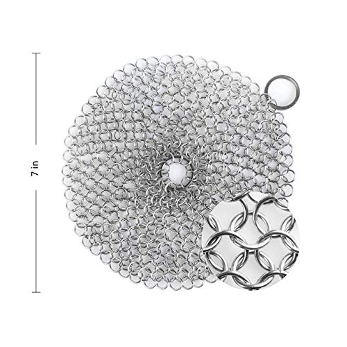 Ulimitx Cast Iron Cleaner Stainless Steel Chainmail Scrubber Protects Cookware and Anti Rust with Hanging Ring For Skillet, Pan, Pot, Griddle and Wok etc.