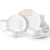 KINGSTONE Bone China Dinnerware Sets, 24-Piece Dinnerware Set for 8, Lightweight Durable, Microwave and Dishwasher Safe, Tableware for Daily Use with Elegant Design, White