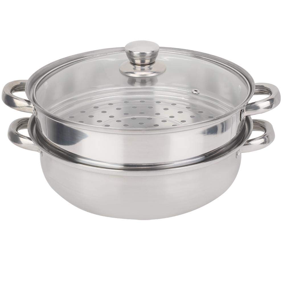 Steamer Pot, Stainless Steel Cookware 27cm/11in 2-Layer Steamer Pot Cooker Double Boiler Soup Steaming Pot