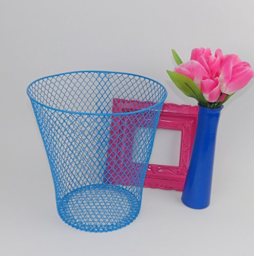 Blue Wire Metal Trash Can Waste Basket Garbage